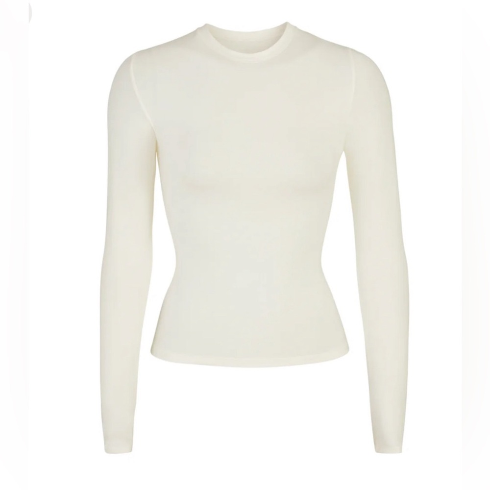 Skims Long Sleeve Cotton Jersey T-Shirt, Bone Color, Size Medium